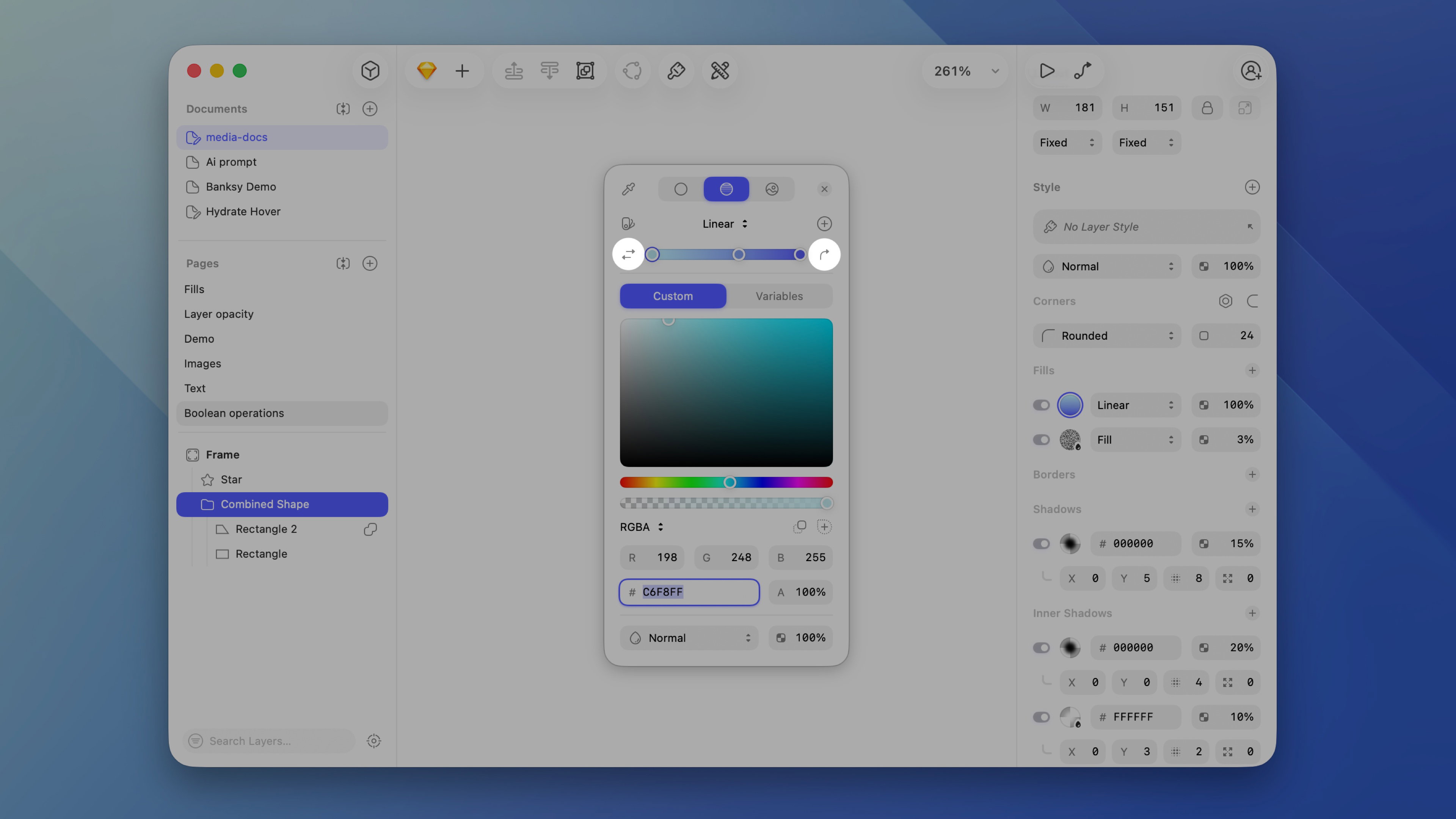 An image highlighting the invert and rotate controls in the Color panel gradient bar