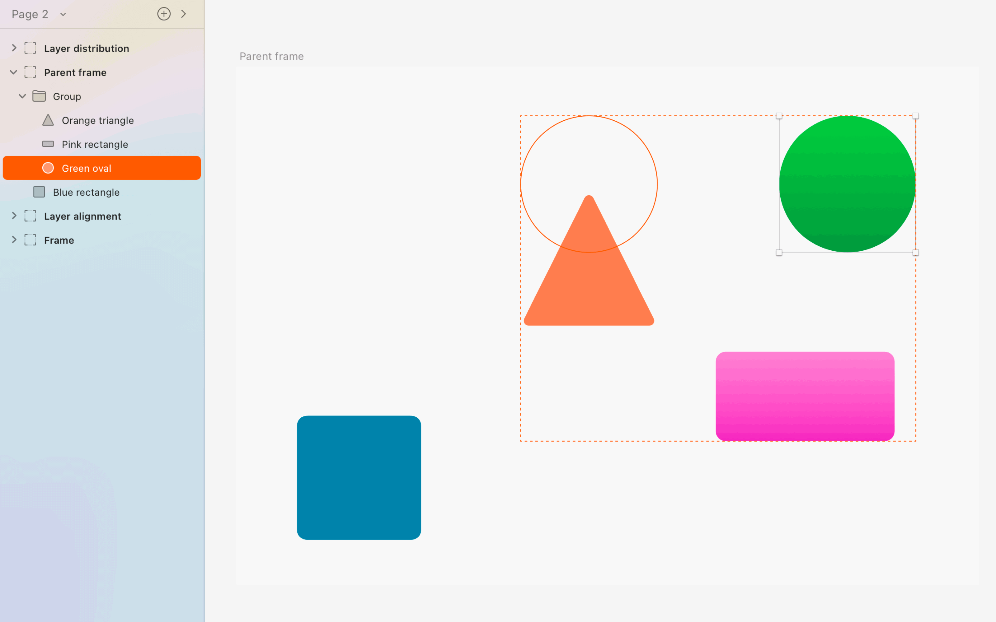 An image showing how a single layer aligns to its parent group (v91 August 2022)
