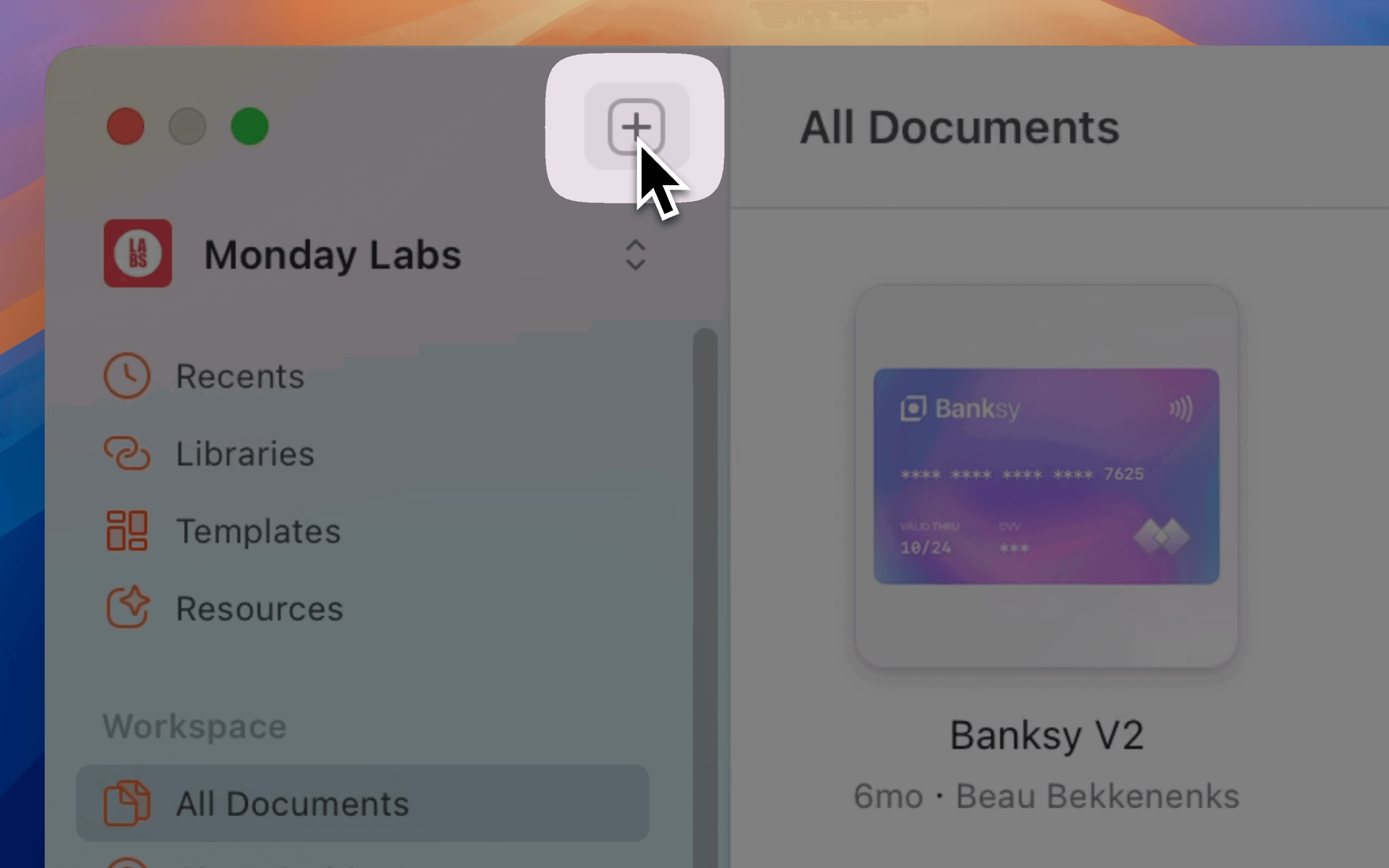 An image showing how to create new documents from Sketch’s Workspace window