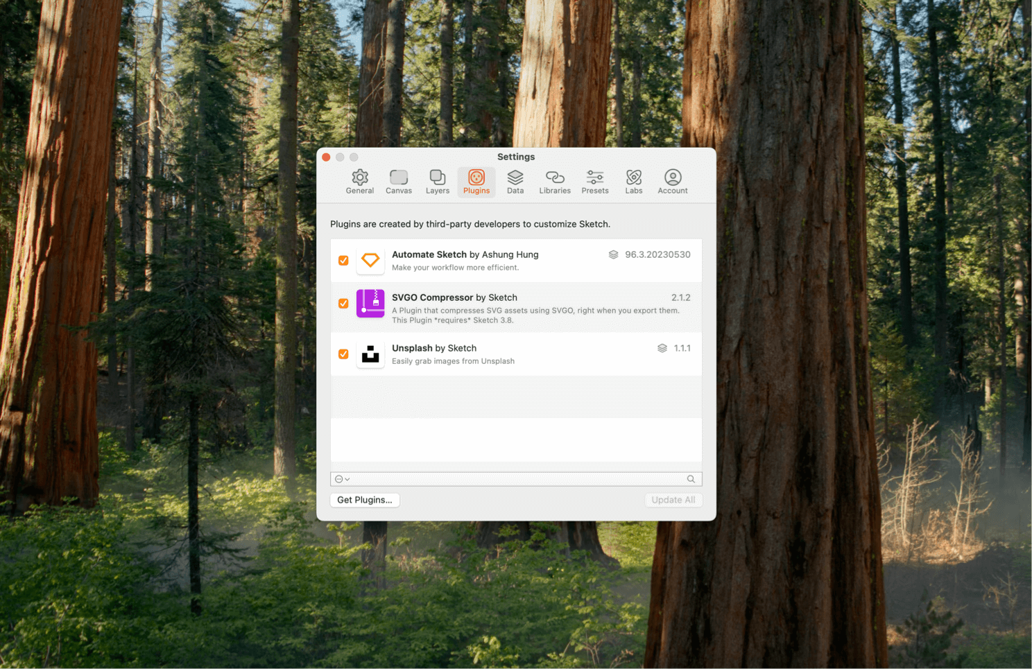 An image showing the plugin settings pane in the Mac app