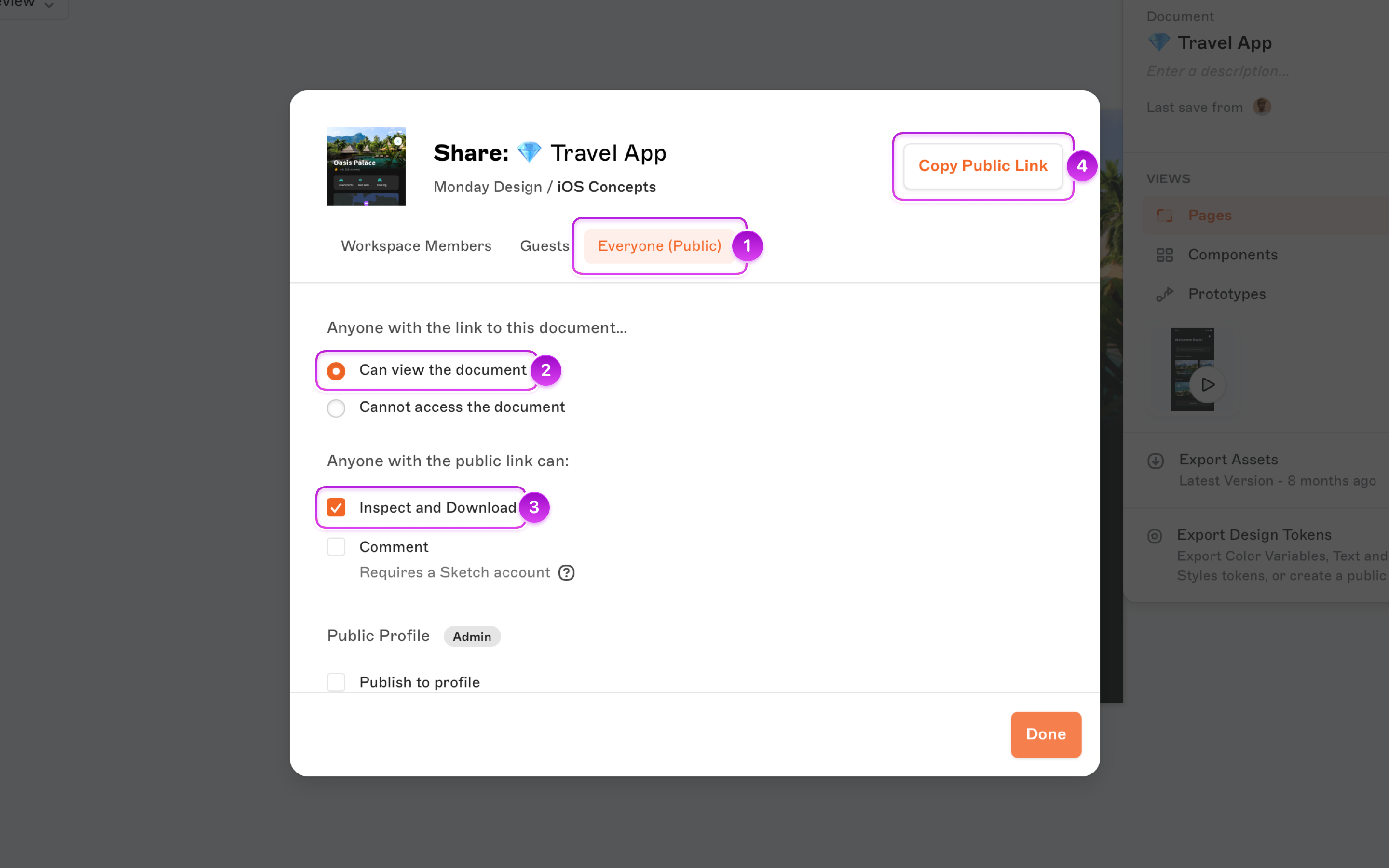 An image showing how to give viewing permissions to the document’s link.