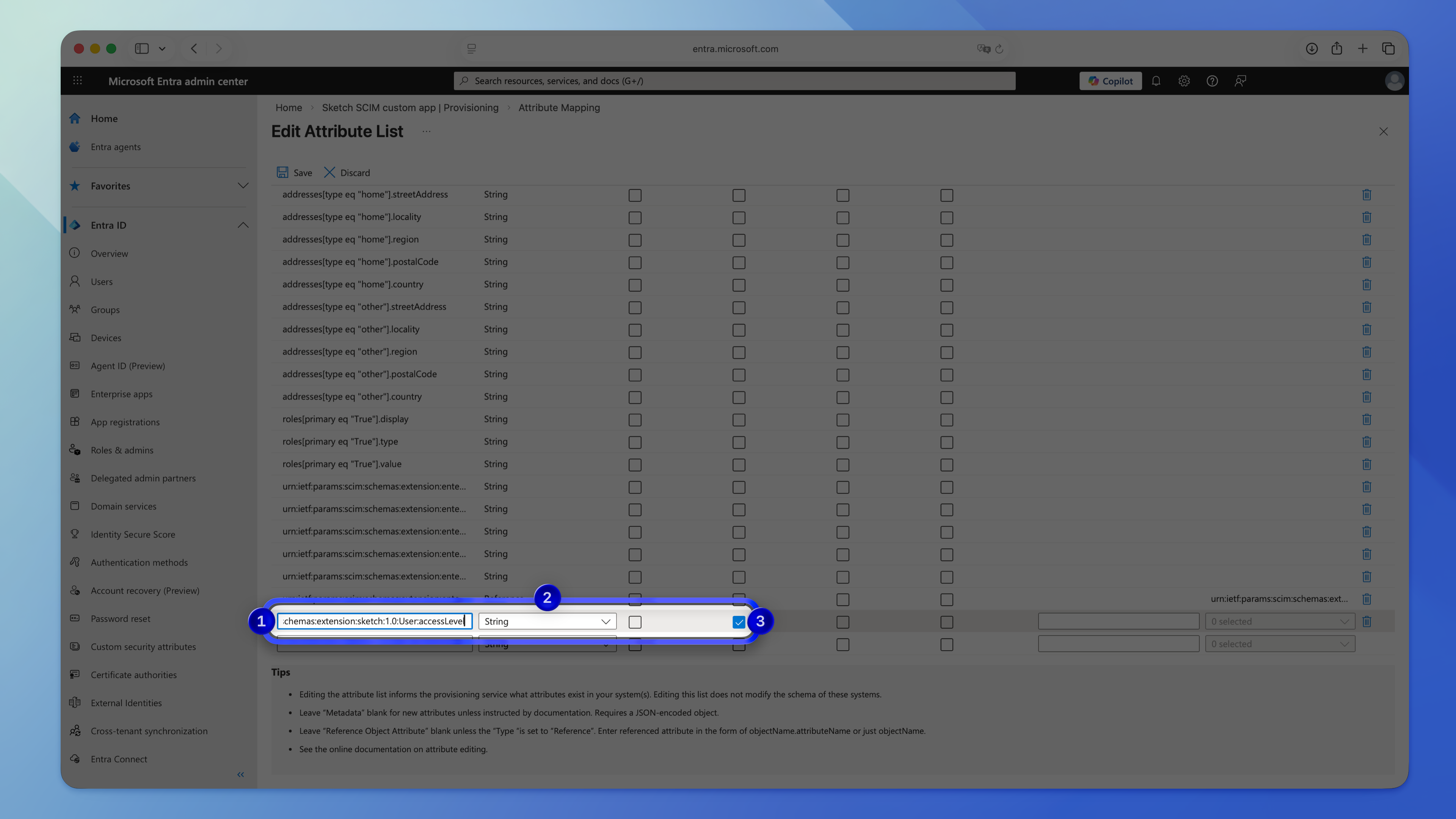 An image showing how to create the access level attribute in Microsoft Entra ID