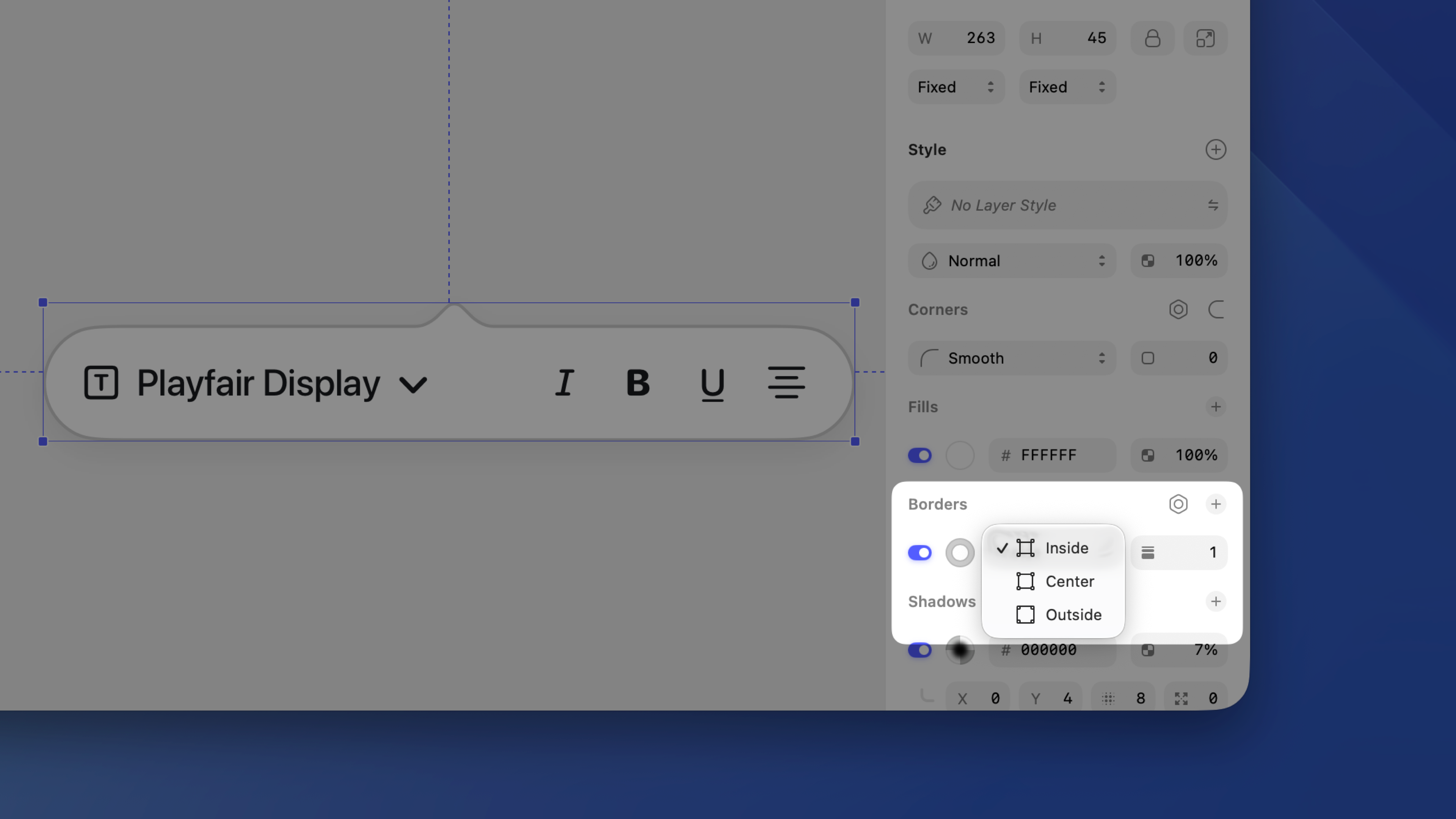 A screenshot showing the different border position options in the Inspector in the Mac app