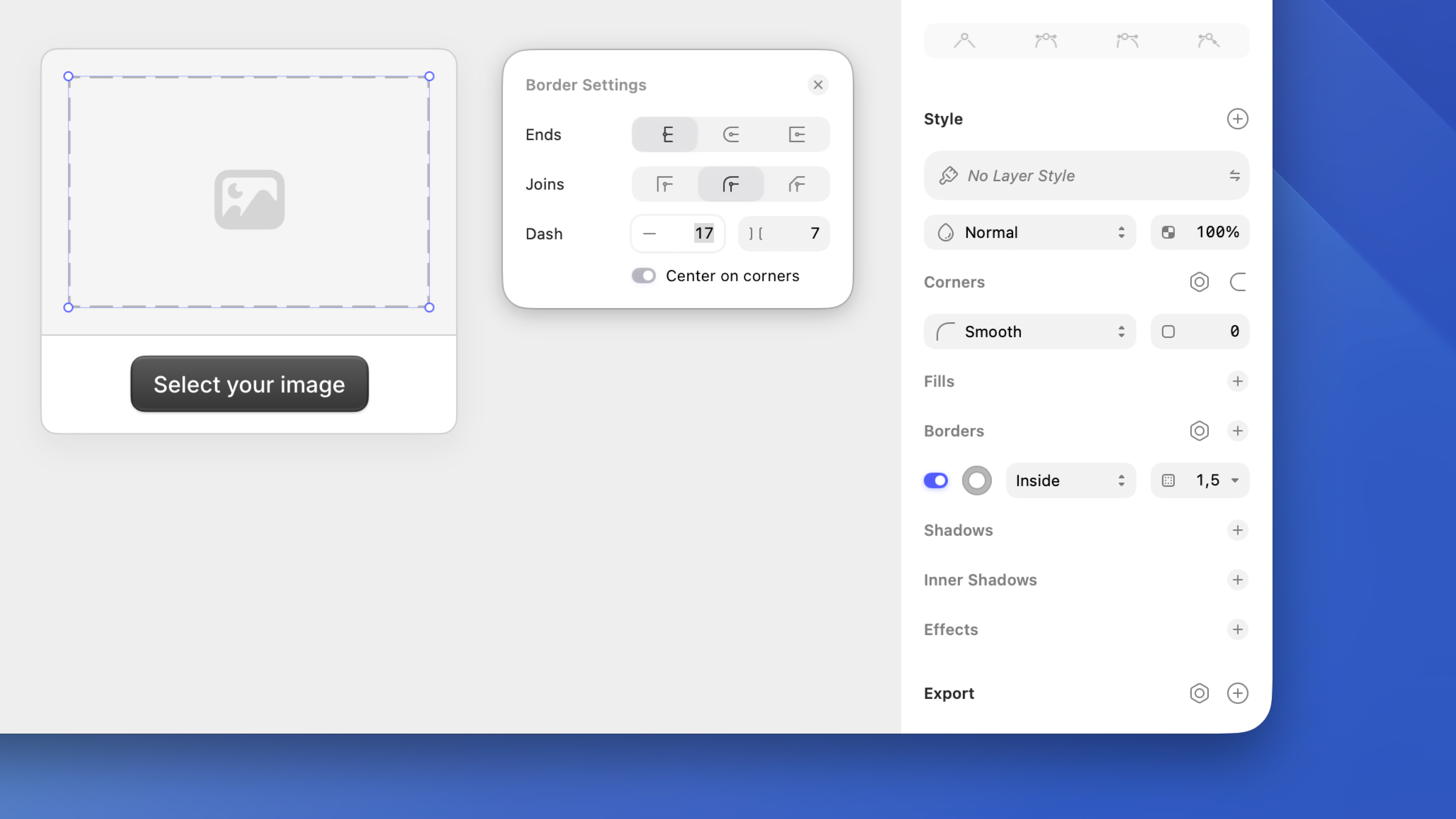 The border settings panel in the Inspector