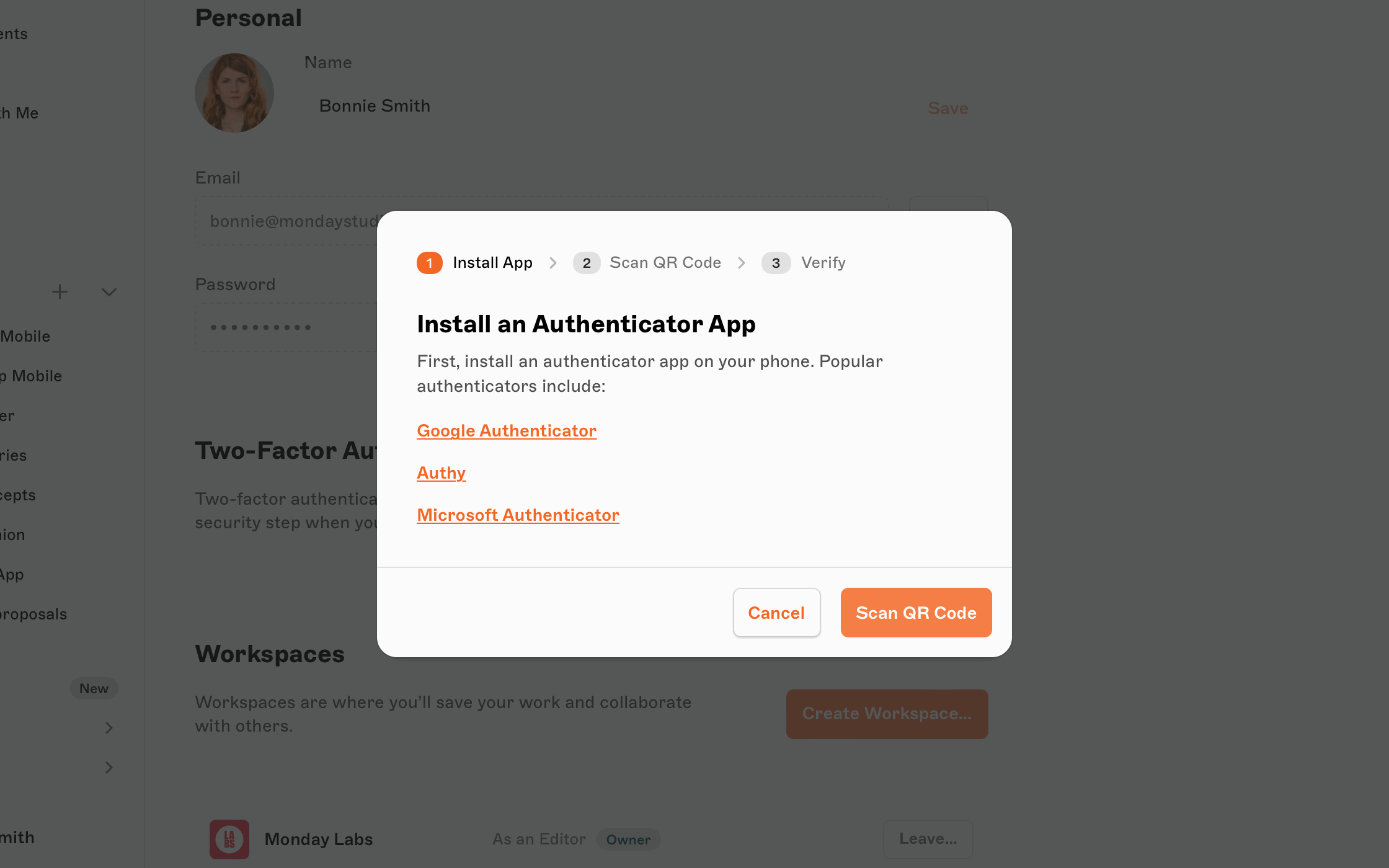 An image showing the authenticating app options