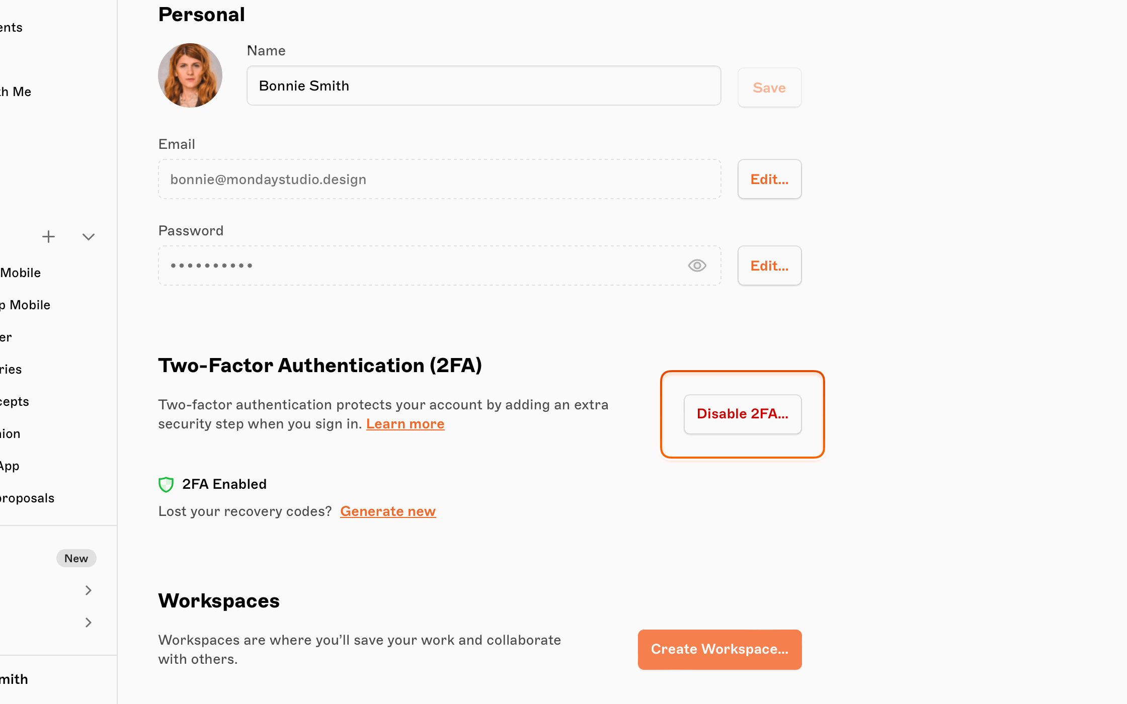 An image showing where to disable 2FA in your Sketch account